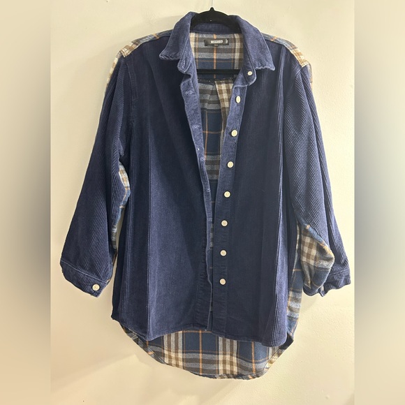 Missguided Jackets & Blazers - Missguided blue corduroy plaid button up jacket sweater